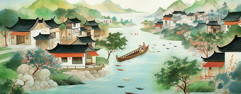 田园风光绿色小桥流水房屋中国风插画,插画/手绘图,插画/手绘图库,插画/手绘图下载,插画/手绘